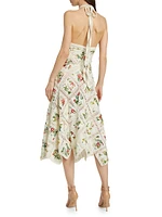 Halter Floral & Fauna Inset Midi-Dress