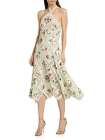 Halter Floral & Fauna Inset Midi-Dress