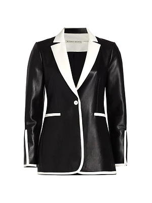 Breann Two-Tone Vegan Leather One-Button Blazer