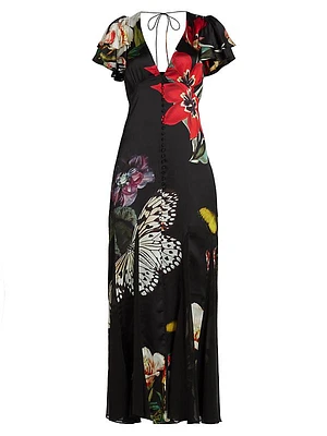 Fara Floral Butterfly Flutter Maxi Dress