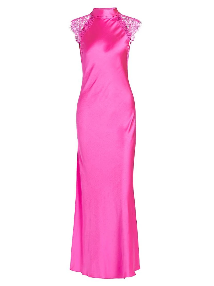 Brianna Lace & Satin Halterneck Maxi Dress