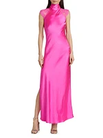 Brianna Lace & Satin Halterneck Maxi Dress