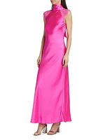 Brianna Lace & Satin Halterneck Maxi Dress