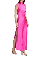 Brianna Lace & Satin Halterneck Maxi Dress