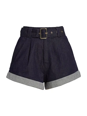 Erina Sheen Belted Denim Shorts