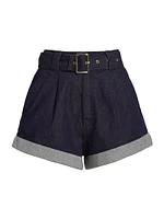 Erina Sheen Belted Denim Shorts