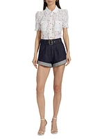 Erina Sheen Belted Denim Shorts