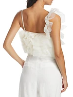 Ruffled Tulle One-Shoulder Top