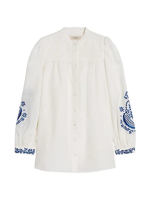 Carnia Embroidered Linen Button-Front Shirt