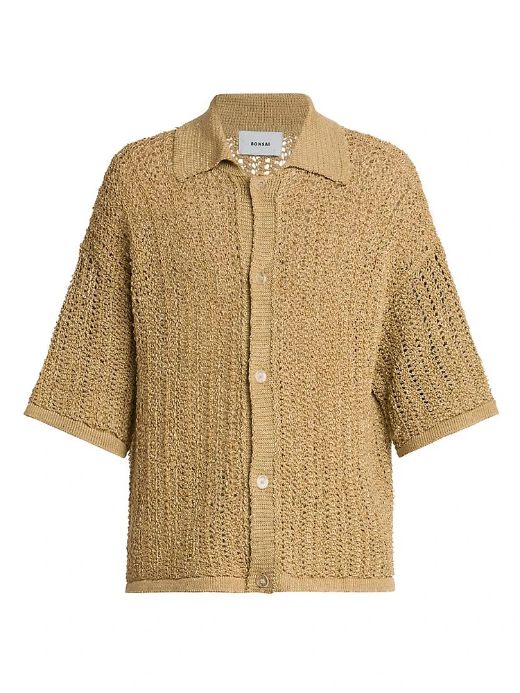 Raffia Knit Button-Front Shirt