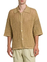 Raffia Knit Button-Front Shirt