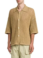 Raffia Knit Button-Front Shirt