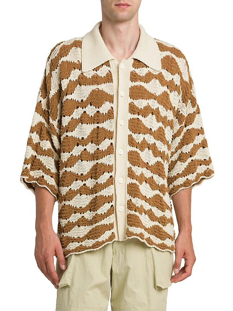 Intarsia Cotton-Blend Knit Shirt