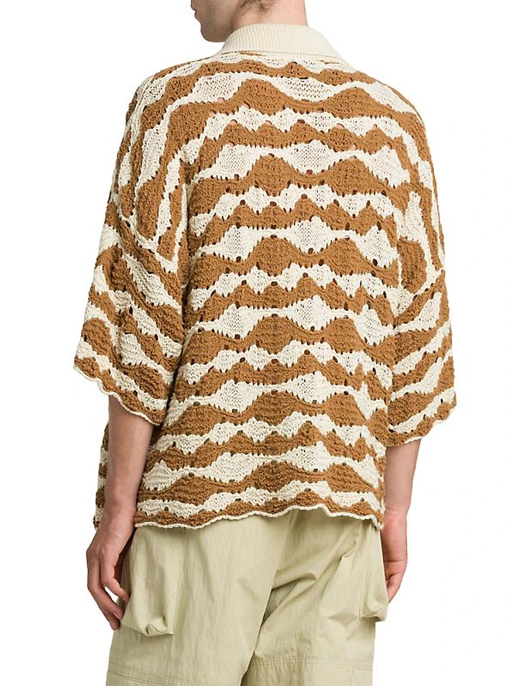 Intarsia Cotton-Blend Knit Shirt