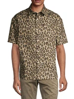 Embellished Leopard Cotton Twill Button-Up Shirt