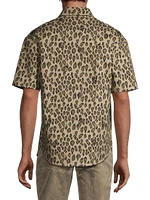 Embellished Leopard Cotton Twill Button-Up Shirt