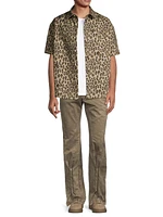 Embellished Leopard Cotton Twill Button-Up Shirt