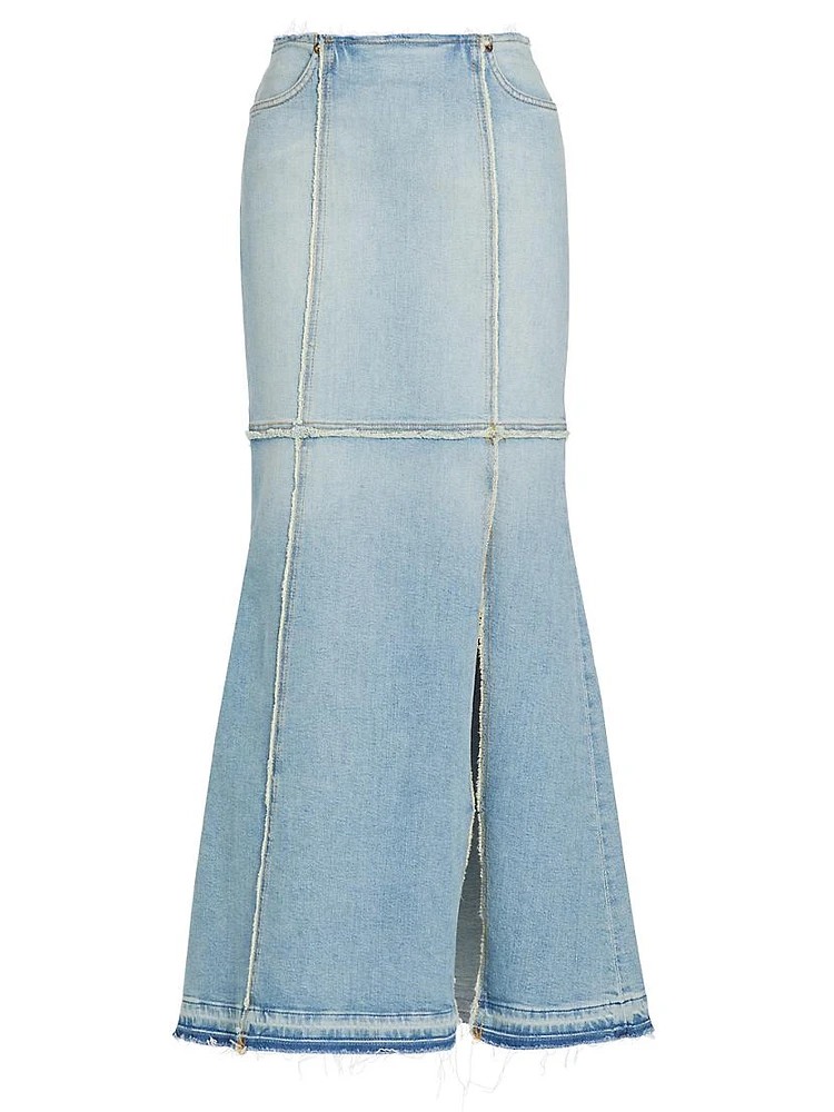 Frayed Denim Maxi Skirt