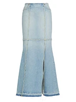 Frayed Denim Maxi Skirt