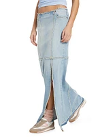 Frayed Denim Maxi Skirt