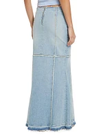 Frayed Denim Maxi Skirt