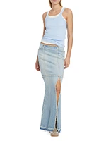 Frayed Denim Maxi Skirt