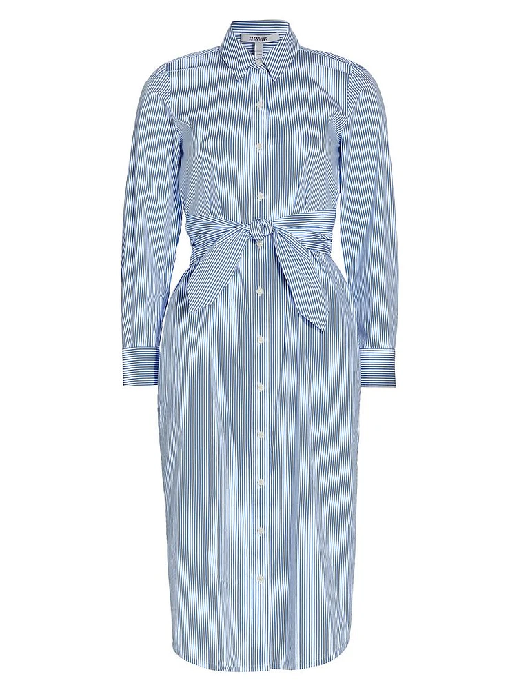 Veronica Striped Cotton Tie-Waist Shirtdress