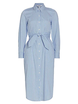 Veronica Striped Cotton Tie-Waist Shirtdress