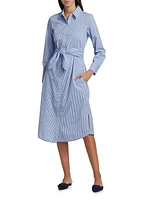 Veronica Striped Cotton Tie-Waist Shirtdress