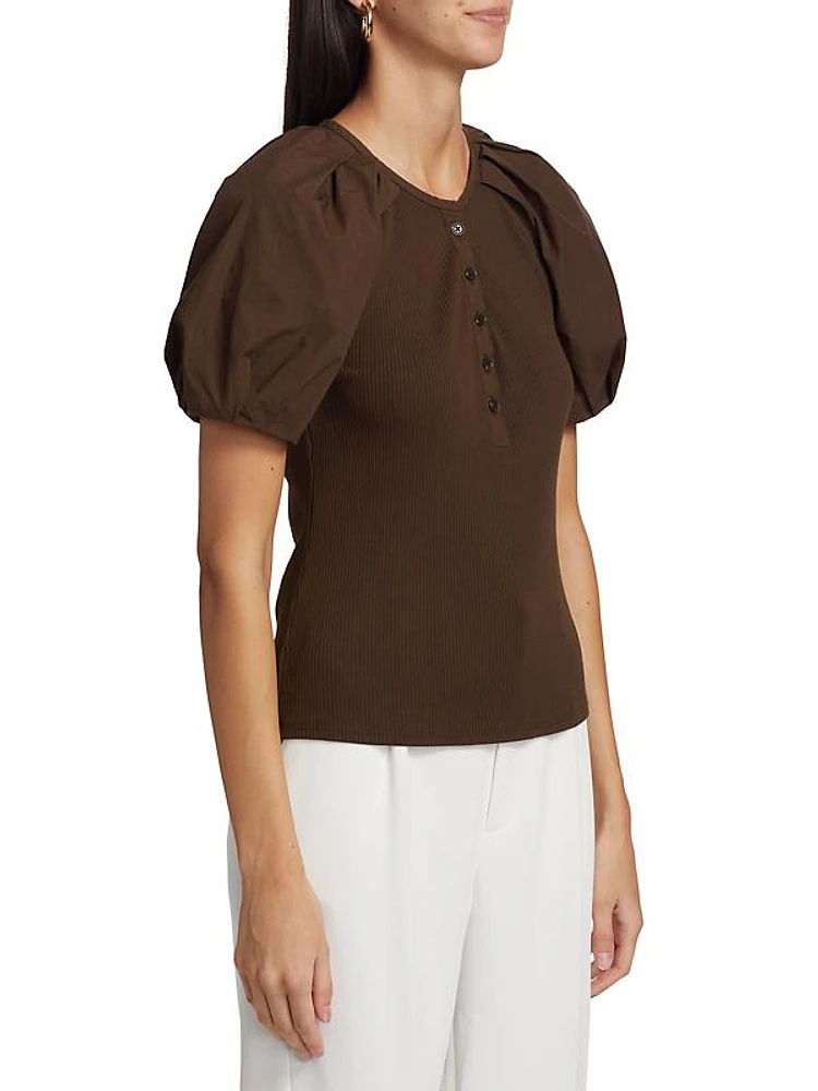 Albane Cotton-Blend Puff-Sleeve Top