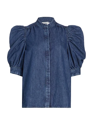 Denim Puff-Sleeve Top