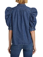 Denim Puff-Sleeve Top