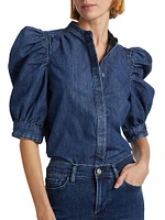 Denim Puff-Sleeve Top