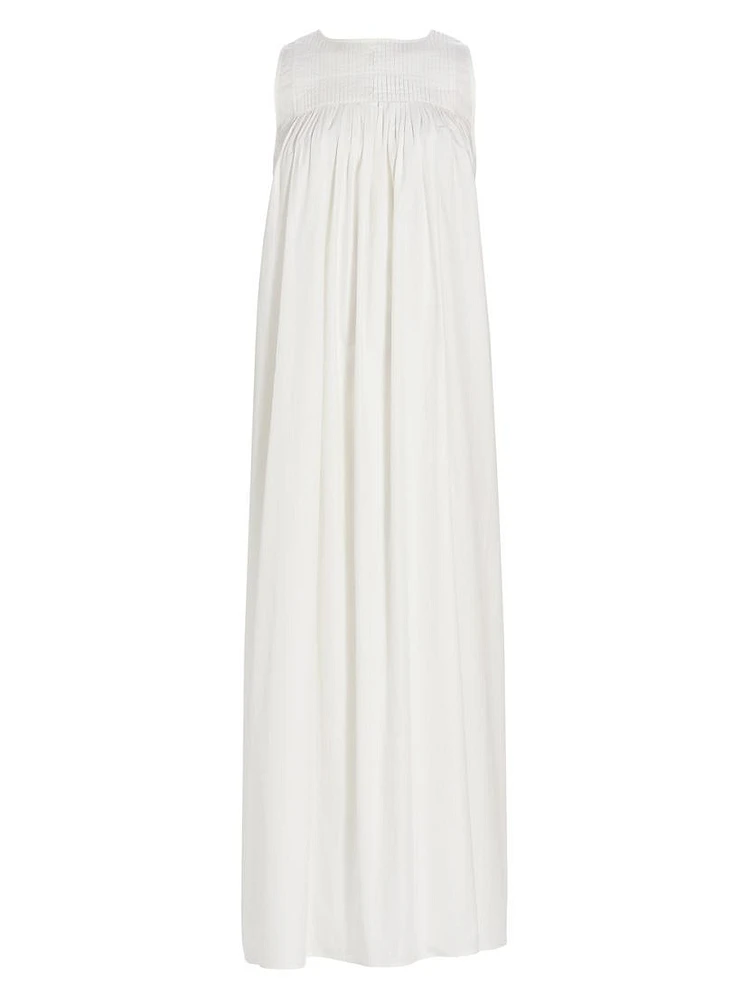 Sleeveless Pleated Cotton Maxi Dress