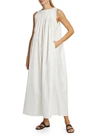 Sleeveless Pleated Cotton Maxi Dress