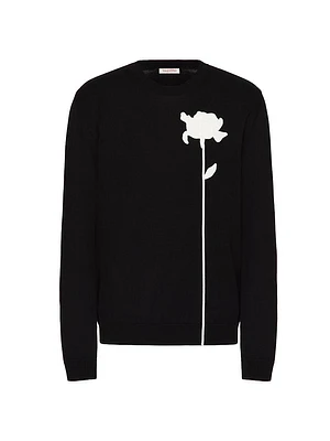 Wool Crewneck Sweater With Flower Embroidery