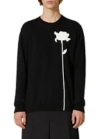 Wool Crewneck Sweater With Flower Embroidery