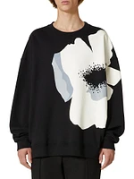 Cotton Crewneck Sweatshirt With Flower Portrait Print