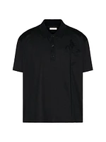 Mercerized Cotton Polo Shirt With Flower Embroidery