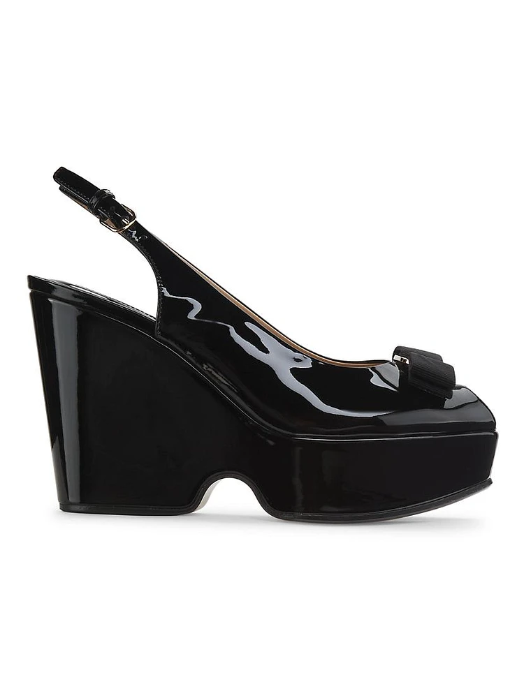 Lally 105MM Patent Leather Platform Wedge Sandals