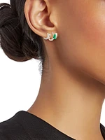 Serti Sur Vide 18K White Gold, 0.52 TCW Diamond & Emerald Single Huggie Hoop Earring - Right or Left