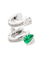 Serti Sur Vide 18K White Gold, 0.52 TCW Diamond & Emerald Single Huggie Hoop Earring - Right or Left