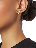 Serti Sur Vide 18K White Gold, 0.52 TCW Diamond & Emerald Single Huggie Hoop Earring - Right or Left