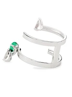 Serti Sur Vide 18K White Gold, 0.60 TCW Diamond & Emerald Cuff Ring