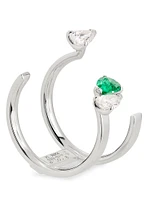 Serti Sur Vide 18K White Gold, 0.60 TCW Diamond & Emerald Cuff Ring