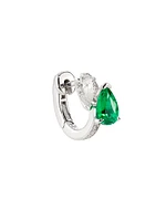 Serti Sur Vide 18K White Gold, Emerald & 0.28 TCW Diamond Single Huggie Hoop Earring - Left Or Right