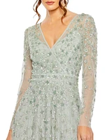 Sequin Embellished Long-Sleeve Gown