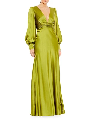 Ieena Satin Bishop-Sleeve Gown