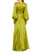 Ieena Satin Bishop-Sleeve Gown