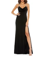 Embellished Cowlneck Backless Gown